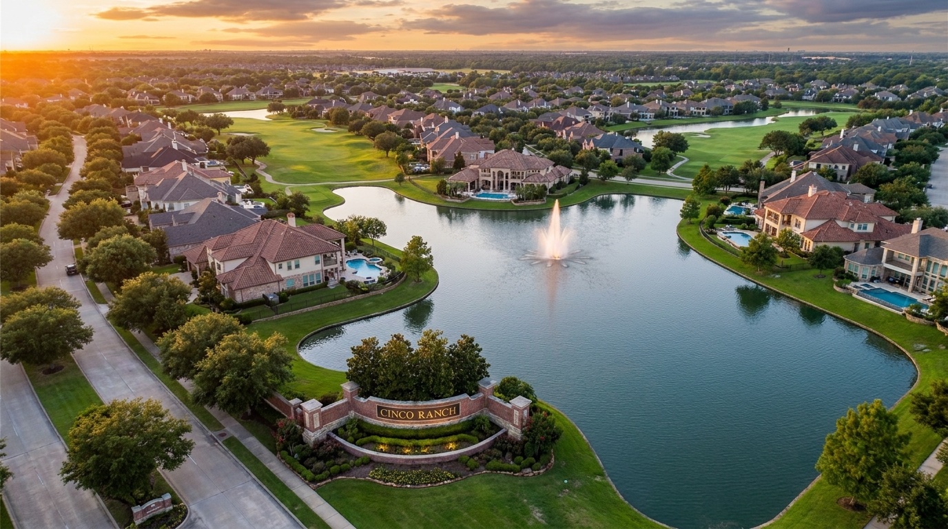 Aerial of Cinco Ranch with its lake