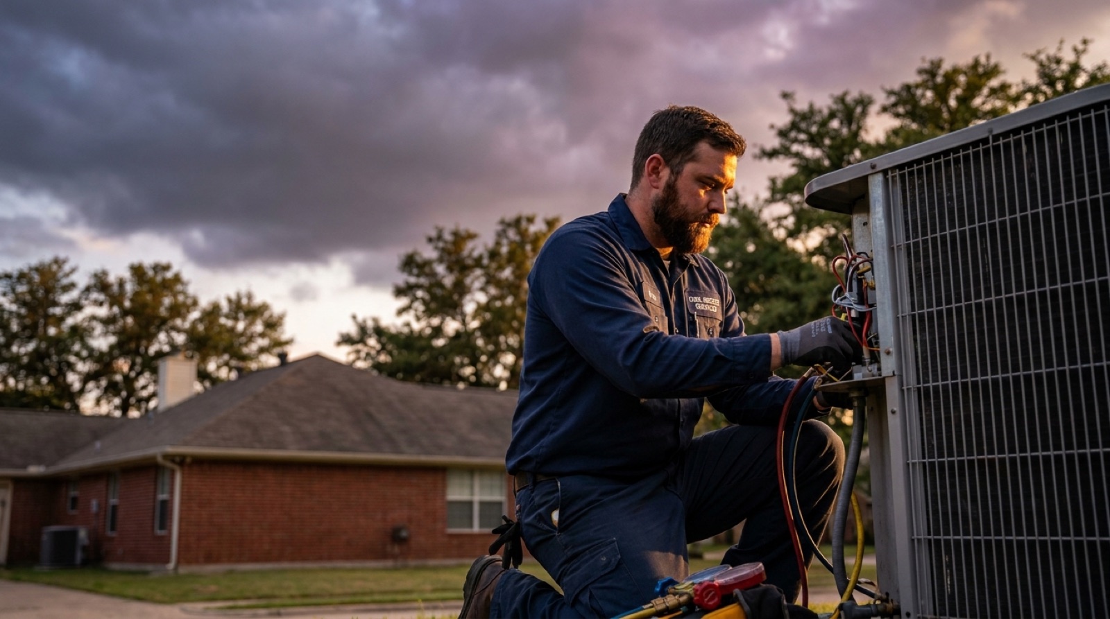 HVAC technician servicing an AC unit