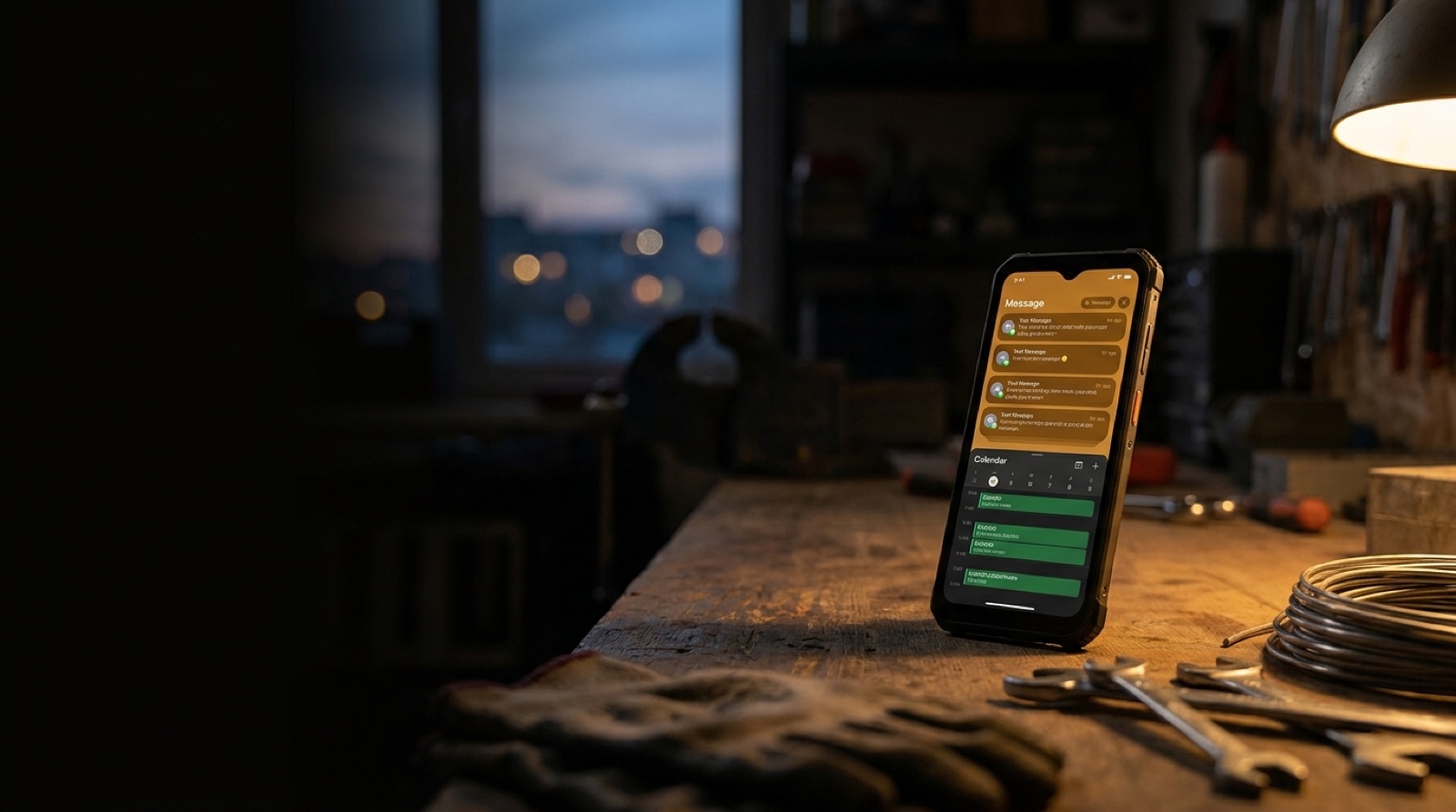 A home-service pro's phone lighting up with booked appointments at night