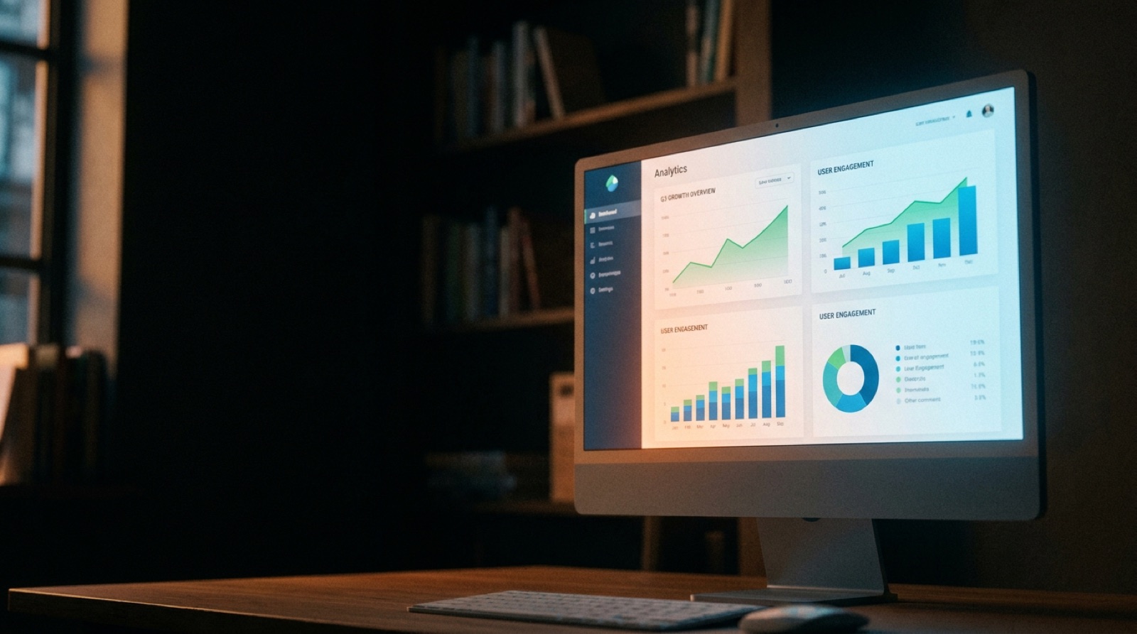 An analytics dashboard on a monitor