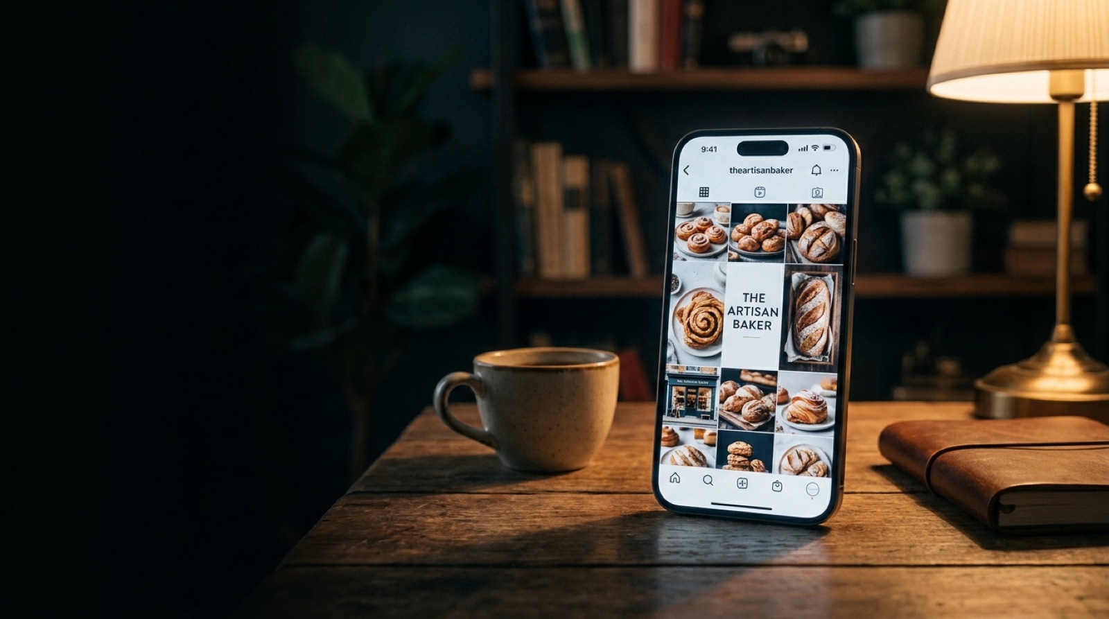 A phone showing a business social feed