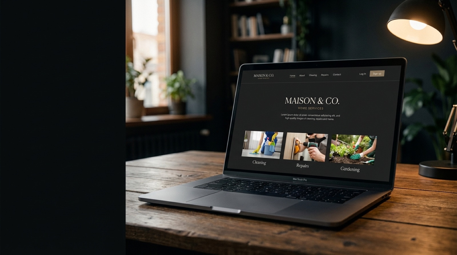 A laptop showing a modern home-service website